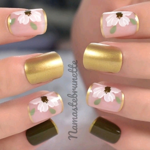 Floral French Manicure Press On Nails - Picture 1 of 7